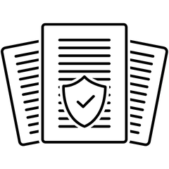Icon of documents with a shield and tick